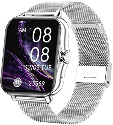 CHYAJIG Smart Watch Bluetooth Call Smart Horloge Mannen Dames Smartwatch Fitness Tracker Waterdicht 1,69 Inch Touchscreen for Android IOS Lange tijd standby (Color : Mest Silver)