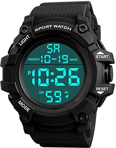 Ldelw Horloges mode luxe mannen horloge analoge digitale militaire sport led waterdichte herenklok polshorloges (kleur: groen) sunyangde (Color : Black)