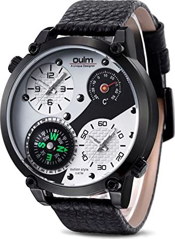 XSERNR Man Analoge Quartz Horloges Waterdichte Sport Horloges Dual Time Zone met kompas en thermometer wangdi (Color : Black White)