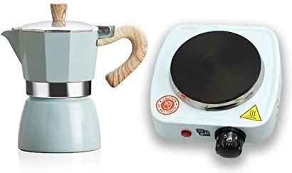 RSTJ-Sjaop Aluminium Mokka-Koffiezetapparaat Met Druppelaar Met Afneembaar Koffiefilter Met Hete Plaat - 6 Kopjes / 28 Oz,Blauw,300ml