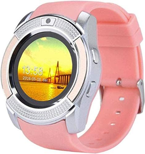 JHDDPH3 Smartwatch Smart Watch Bluetooth Smart Watch Touch Screen Polshorloge Met Camera/SIM- kaart Slot Waterdichte Smart Watch- Sier Best Gift/Pink sporthorloge (Color : Pink)