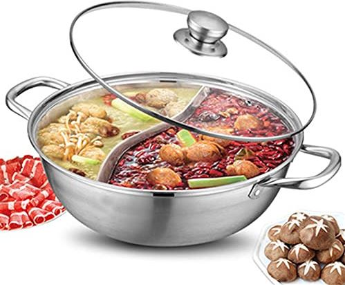 Goodvk Warmpot Shabu hete pot met shabu shabu hete pot met shabu shabu koken voedsel (kleur: zilver, maat: 34 cm)