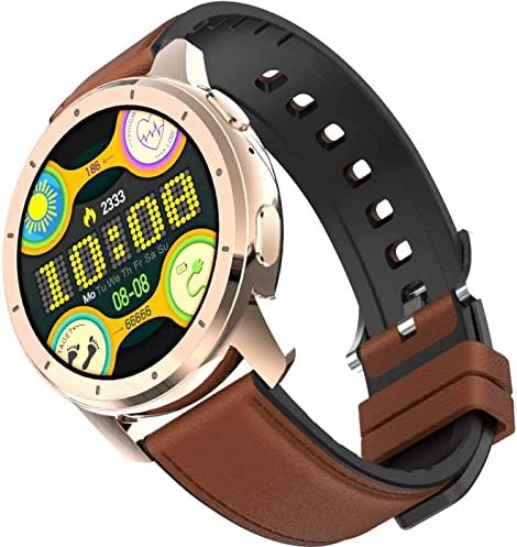 Sacbno 1.28 inch Smart Watch, Bluetooth Calling, Mp3 Playback, Waterproof Fitness Tracker Withsleep Monitor, Pedometer for Men and Women for Android and iOS Phones (Color : Golden Shell Brown Skin)