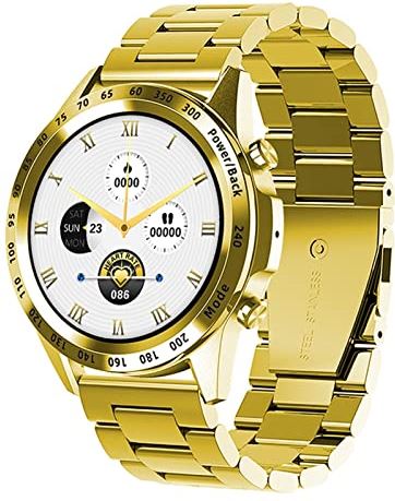 CHYAJIG Slimme Horloge Bluetooth Call Watch Smart Horloge Mannen Volledige Touch Fitness Tracker Smart Clock IP68 Waterdicht slim horloge met stapteller (Color : Gold)