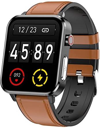 CHYAJIG Smart Watch Touch Screen Sport Smart Horloges Mannen Gezondheid Smartwatch Vrouwen Compatibel met Android IOS Waterdichte Stappenteller Fitness Tracker (Color : Leather Brown)