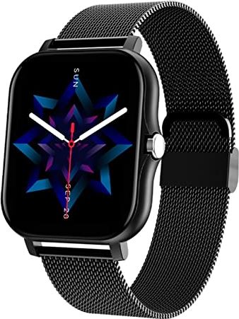 CHYAJIG Slimme Horloge Bluetooth Call Smart Watch Womenfull Touch Screen Sports Fitness horloge Bluetooth is geschikt for Android iOS SmartWatch (Color : Mesh belt black)