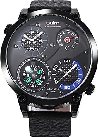 XSERNR Man Analoge Quartz Horloges Waterdichte Sport Horloges Dual Time Zone met kompas en thermometer wangdi (Color : Black Blue)