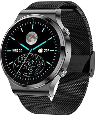 CHYAJIG Slimme Horloge Mannen Smart Watch Bluetooth Call Horloge Stappenteller IP68 Waterdichte sport fitness horloge for Android IOS Slim horloge for vrouwen mannen (Color : Mesh belt black)