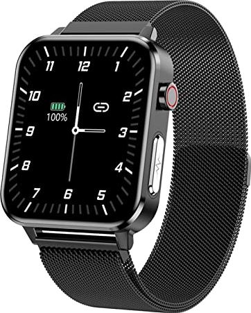 CHYAJIG Smart Watch Touch Screen Sport Smart Horloges Mannen Gezondheid Smartwatch Vrouwen Compatibel met Android IOS Waterdichte Stappenteller Fitness Tracker (Color : Mesh Belt Black)