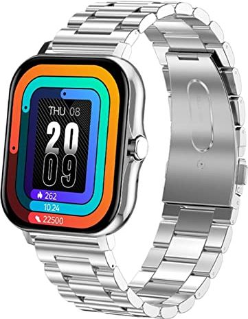 CHYAJIG Slimme Horloge Bluetooth Call Smart Watch Womenfull Touch Screen Sports Fitness horloge Bluetooth is geschikt for Android iOS SmartWatch (Color : Steel belt silver)