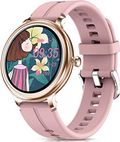 QAQQQQFGG Smart Watch for Women Touch Fitness Tracker with Female Health Tracking Heart Rate Monitor Message Notification IP68 Waterproof Outdoor Sports Smartwatch for Android iOS Gold (Pink)