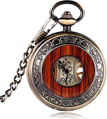 XSERNR Vintage Wood Mechanical Pocket Watch Carving Flower Dial Horloges Hanger Ketting Geschenken for Echtgenoot (Kleur: B) wangdi (Color : B)