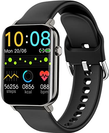 CHYAJIG Smart Watch Volledig scherm Smart Horloge Heren Waterdichte Hartslag Slaap Monitoring Smart Watch Women's Fitness Tracker Clock Long Standby for Android IOS-telefoons (Color : Black rubber)