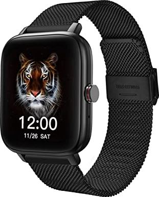 CHYAJIG Smart Watch Smartwatch Heren Bluetooth-antwoord Call Smart Watch Women Diy Kies Sleep Tracker SmartWatch Groot scherm for Android IOS Telefoon (Color : Black1)