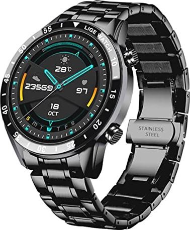 CHYAJIG Slimme Horloge Mannen Smart Watch Bluetooth Call Full Touch Screen Sports Fitness Watch IP67 Waterdichte horloge for Android Smart Watch Playing Music Stamboom (Color : Steel belt black)