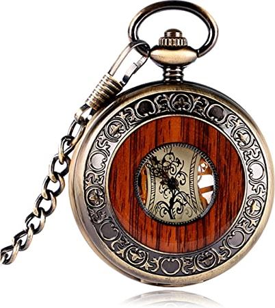 XSERNR Vintage Wood Mechanical Pocket Watch Romeinse cijfers Creatieve Carving Bloem Wijzerplaat Houten Horloges Hanger Keten Geschenken wangdi