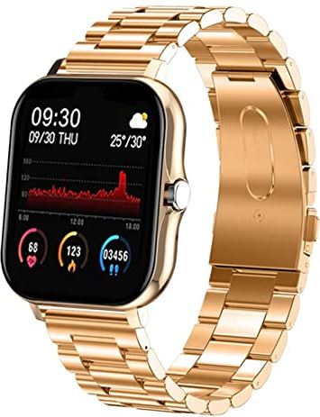 CHYAJIG Slimme Horloge Bluetooth Call Smart Watch Womenfull Touch Screen Sports Fitness horloge Bluetooth is geschikt for Android iOS SmartWatch (Color : Steel belt gold)