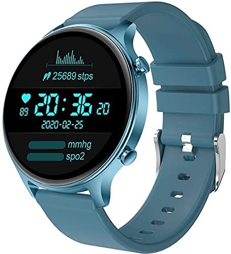 Sacbno Bluetooth Smart Watch voor Android- en IOS-telefoons, fitnesstracker met volledig touchscreen, slaapbewaking, sms-herinnering, IP67 waterdicht (Color : Blue, Size : RUBBER STRAP)