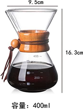 YINWEI Klassiek koffiezetapparaat giet over het koffiezetapparaat Glas koffiezetapparaat met houten handvat Pot filter roestvrij stalen drainer handleiding (Colore : 400ml coffee pot)