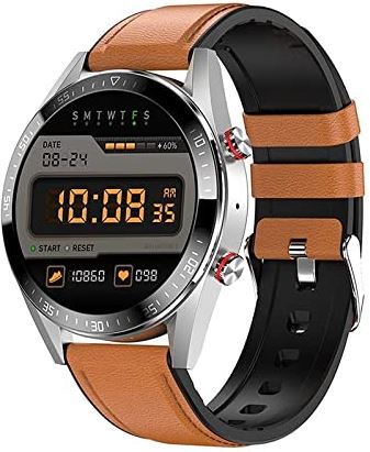 CHYAJIG Slimme Horloge 454 * 454 Screen Smart Watch Mannen Toon altijd de tijd Bluetooth Call Local Music Men SmartWatch for Android en iOS-telefoon (Color : Belt brown)