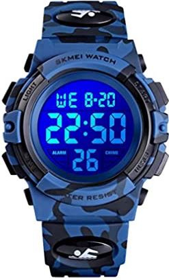 RRunzfon Kinderen polshorloges camouflage digitale horloges met pu armband waterdicht multifunctionele horloges lichtgevende kleurrijke horloges voor studenten buiten donkerblauw, sieraden