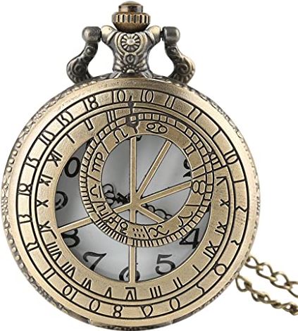 XSERNR Antieke Retro Bronze Compass Praag Astronomisch Ontwerp Analoog Pocket Horloge Quartz Ketting Klok Mannen Vrouwen Horloges Hanger (Kleur: B) wangdi (Color : B)