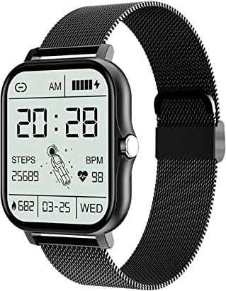 CHYAJIG Smart Watch Dames Smart Watch1.69 Inch Full Touch Bluetooth Call Heart Rate Fitness Tracker Waterdichte Sport Smartwatch Mannen for Android IOS (Color : Black Steel)