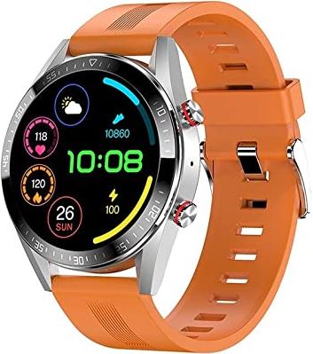 CHYAJIG Slimme Horloge 454 * 454 Screen Smart Watch Mannen Toon altijd de tijd Bluetooth Call Local Music Men SmartWatch for Android en iOS-telefoon (Color : Orange silicone)