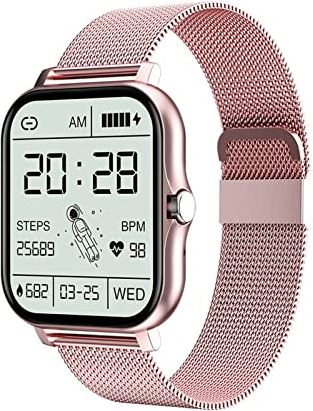CHYAJIG Smart Watch Dames Smart Watch1.69 Inch Full Touch Bluetooth Call Heart Rate Fitness Tracker Waterdichte Sport Smartwatch Mannen for Android IOS (Color : Rose Golden Steel)