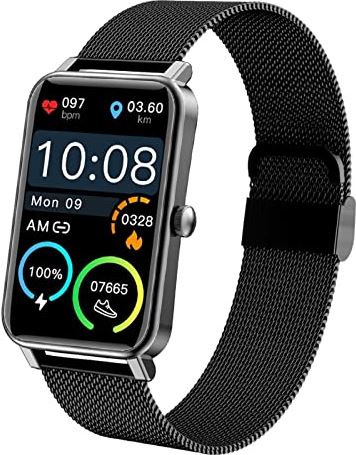 CHYAJIG Smart Watch Smart Band Dames Horloge Fitness Tracker Armband Waterdichte Smartwatch Hartslag Monitor Bloedzuurstof for Android IOS for mannen vrouwen (Color : Mesh belt Black)