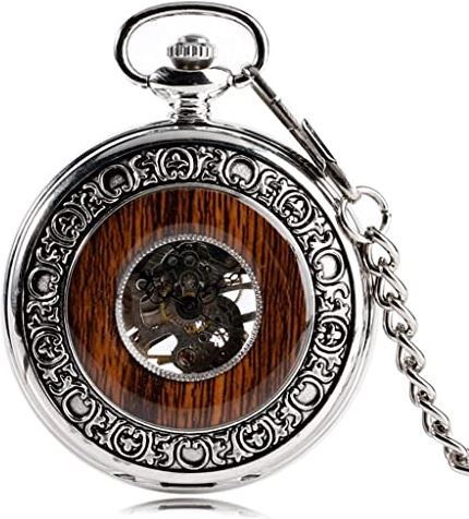 XSERNR Vintage Wood Mechanical Pocket Watch Carving Flower Dial Horloges Hanger Ketting Geschenken for Echtgenoot (Kleur: B) wangdi (Color : A)
