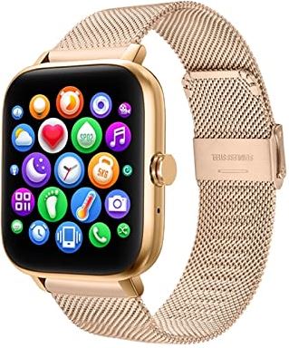 CHYAJIG Smart Watch Bluetooth antwoord Call Smart Watch Men Full Touch Fitness Tracker IP67 Waterdichte SmartWatch-vrouwen die compatibel zijn met iOS & Android-touchscreen (Color : Gold Metal)