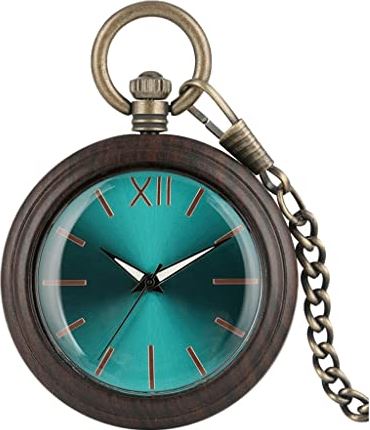 XSERNR Handen Blue Dial Ebony Wood Quartz Pocket Watch Bronzen Hanger Ketting Hout Pocket Klok wangdi