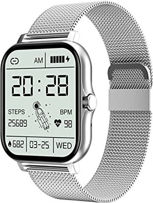 CHYAJIG Smart Watch Dames Smart Watch1.69 Inch Full Touch Bluetooth Call Heart Rate Fitness Tracker Waterdichte Sport Smartwatch Mannen for Android IOS (Color : Silver Steel)