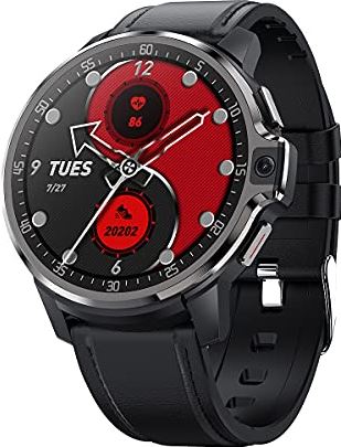 XSERNR Smart Watch 1,6 inch 4G Sport Hartslag Slaap Monitor Smart Horloge Stappenteller Calorie Waterdicht IP68 Stopwatch 9 Sportmodi Multifunctioneel horloge wangdi (Color : Black leather)