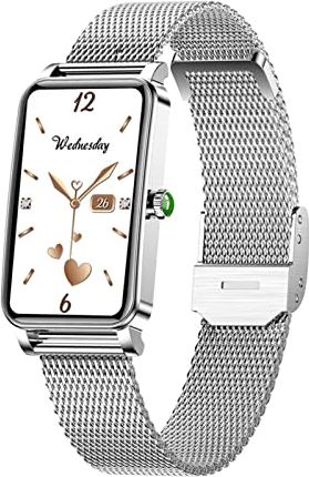 CHYAJIG Smart Watch Mode Dames Smart Watch Aangepaste wijzerplaat Volledig aanraakscherm IP68 Waterdichte smartwatch for vrouw mooie armband hartslagmeter (Color : Silver)