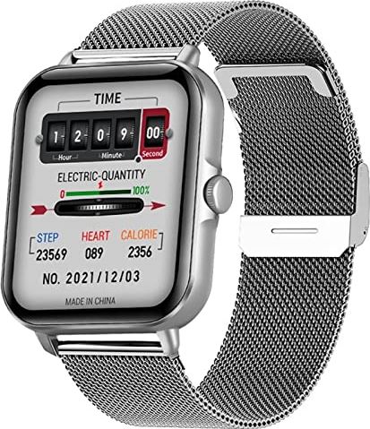 CHYAJIG Smart Watch Horloges Vrouwen 1.69 Kleurenscherm Full Touch Smart Watch Mannen Bluetooth Call Health Smartwatch for Android en IOS Telefoon (Color : Silver net)