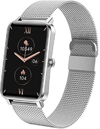 CHYAJIG Smart Watch Smart Band Dames Horloge Fitness Tracker Armband Waterdichte Smartwatch Hartslag Monitor Bloedzuurstof for Android IOS for mannen vrouwen (Color : Mesh belt Silver)