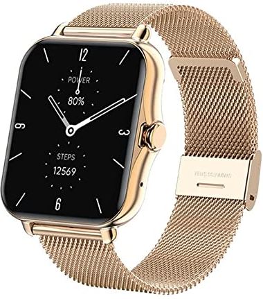 CHYAJIG Smart Watch Bluetooth Call Smart Horloge Mannen Dames Smartwatch Fitness Tracker Waterdicht 1,69 Inch Touchscreen for Android IOS Lange tijd standby (Color : Mest Gold)