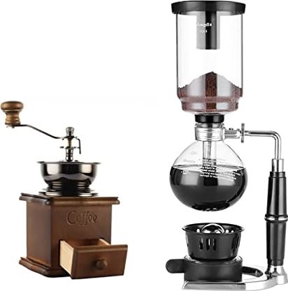 THGJACH Sifonkoffiezetapparaat, metalen beugel Glazen sifonkoffiezetapparaat en handmatige koffiemolen voor het zetten van koffie en thee 3 kopjes (Color : A, Size : 13 * 35cm)