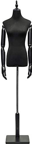 LYSGST Mannequin Manikin Body Torso Body Dress Form Female Mannequin with Wood Arms Dummy for Clothing Dress Jewelry (Color : White, Size : S) (Black Medium)