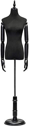 LYSGST Mannequin Manikin Body Torso Body Dress Form Female Mannequin with Wooden Flexible Arms and Round Base for Clothing Jewelry Display Stand (Black Medium)