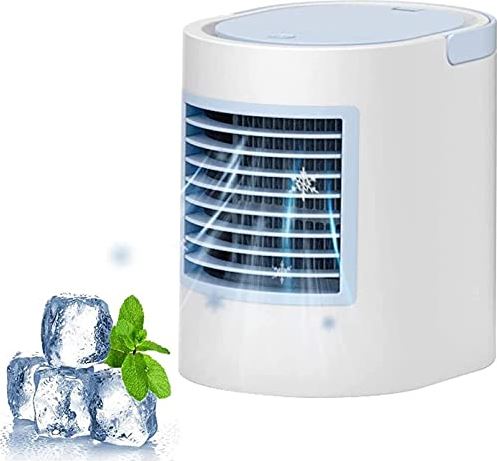 UUIINMNNM Portable Air Conditioner 3 Speeds Personal Air Conditioner Fan with Ice Tray Noiseless Evaporative Air Cooler for Home Office Room Desktop (White)