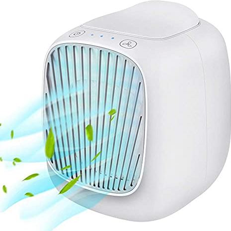 MHGD Luchtkoeler voor thuiskantoor Mini-airconditioner Draagbare luchtkoeler 7 kleuren LED USB-koelerventilator Luchtkoelventilator Oplaadbare ventilator voor kantoorruimte, wit