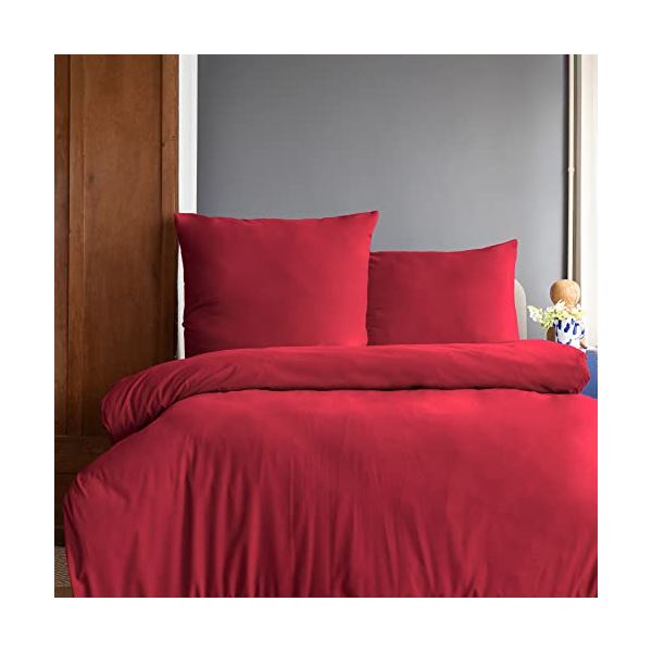 Komfortec Premium 140x200 cm dekbedovertrek + kussensloop van 80x80 cm, geborsteld 100% polyester microvezel 120 superzachte beddengoedset, rood | Vergelijk alle prijzen
