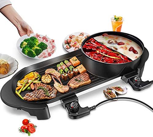 ZHJFDJ ZIRUIGONG Multifunctionele elektrische hete potgrill, indoor Korean BBQ Grill/zelf verwarming hete pot, afzonderlijke dubbele temperatuur, niet-stick pan, capaciteit for 2 12 personen, 220V