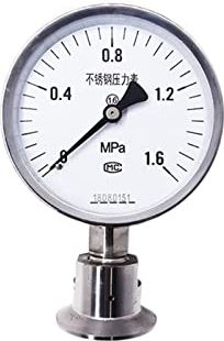 XWJSKJ Alle roestvrijstalen sanitair diafragma manometer luchtdruk gauge schokbestendige manometer (Color : Silver, Size : 0~2.5)