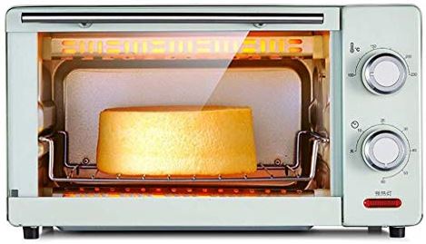 MXXHFC 1000W huishoudelijke multifunctionele mini elektrische oven 11L temperatuur regelbaar 100-230 ? en 60 minuten broodbakdoos Gehard glazen deur met accessoires (groen)