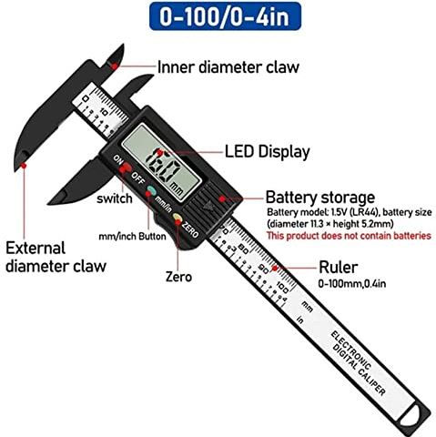 XWJSKJ Digitale Vernier Remklauw 100 mm 150 mm Lcd Elektronische koolstofvezel hoogtemeter Micrometer Meetgereedschap Houtbewerkingsgereedschap (Color : Plastic Black 100mm)