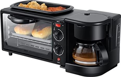 MFJFHK Elektrische Ontbijt Machine 3 In 1 Multifunctionele Ontbijt Maker Mini Drip Koffiezetapparaat Brood Pizza Oven Koekenpan Broodrooster